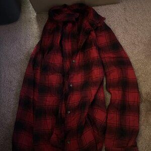American Eagle Outfitters Women's (M) Red Plaid Amazingly Soft Flannel Top